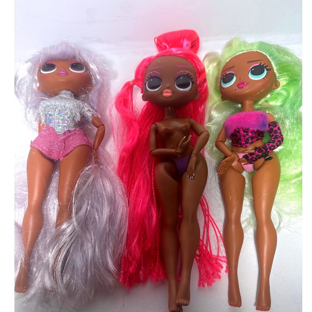 MGA LOL Surprise OMG Doll Lot 3pc Pink Silver Green Hair 2019 Good Condition